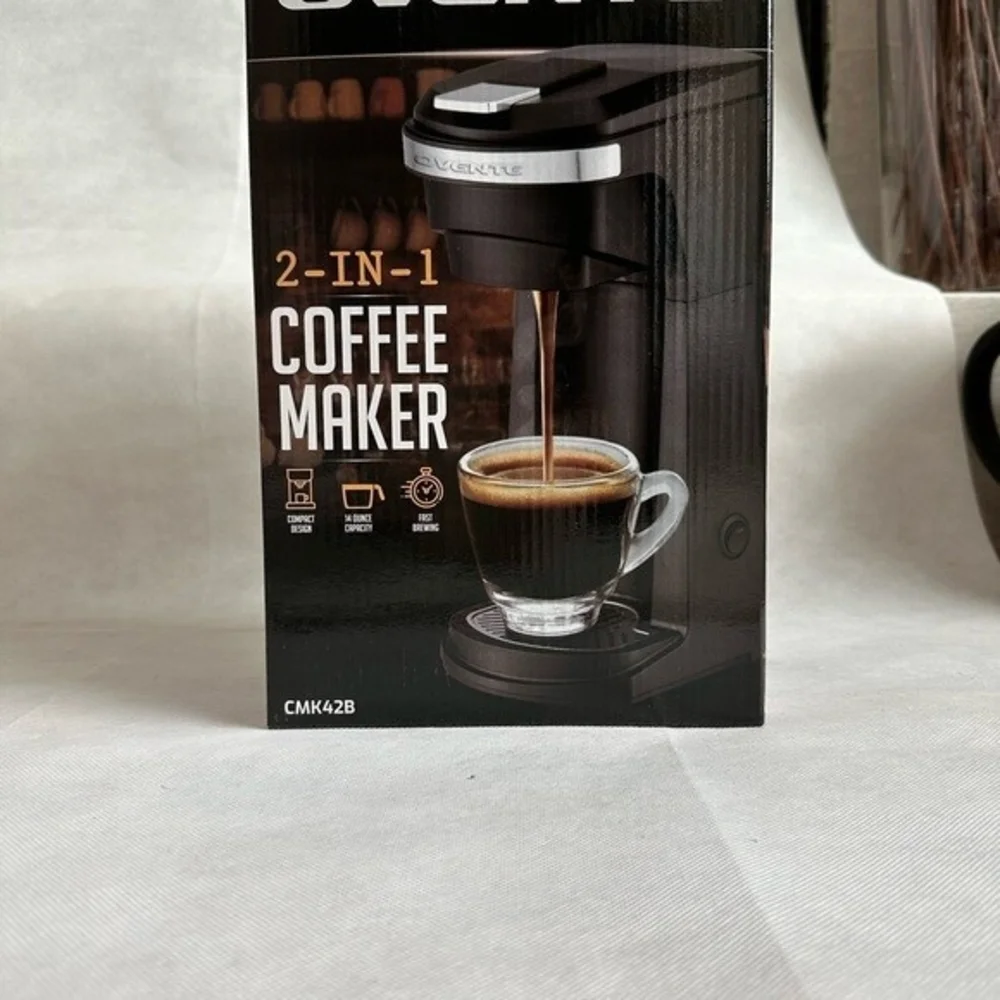 Ovente 2-in-1 Compact Coffee Maker 14oz K-Cup Ground Coffee Fast Brew NIB